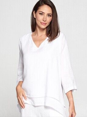 La Fixsun Linen V Neck Double Layer Top Sz Xl